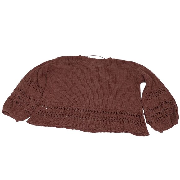 Cupio Mauve Pink Knit Sweater Womens Size XL Balloon Sleeve Open Knit Detail - Picture 3 of 8